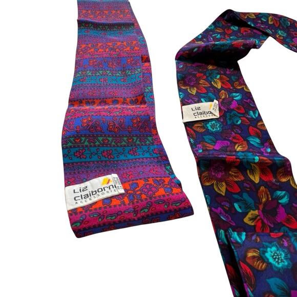 Vintage Liz Claiborne Silk Scarf Set of Two Made in Japan Retro Chic 70s 80s - Picture 5 of 9